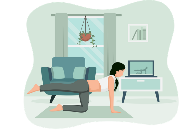 Girl Doing Yoga at Home  Illustration