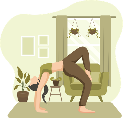 Girl Doing Yoga at Home  Illustration