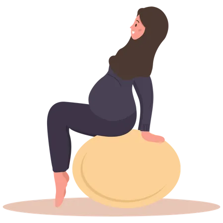 Yoga During Pregnancy Fitness Exercises With Fitball Arab Woman Doing Sport Health Care And Sport Concept Beauty Female Character Vector Illustration In Flat Style Illustration