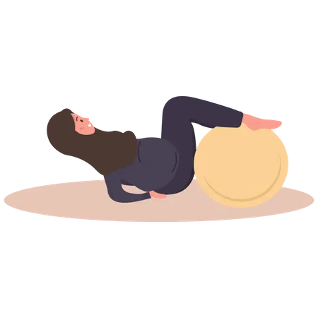 Yoga During Pregnancy Fitness Exercises With Fitball Arab Woman Doing Sport Health Care And Sport Concept Beauty Female Character Vector Illustration In Flat Style Illustration