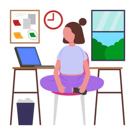 仕事中にヨガをする女の子  イラスト