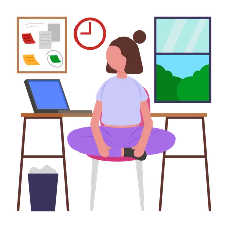 仕事中にヨガをする女の子  イラスト