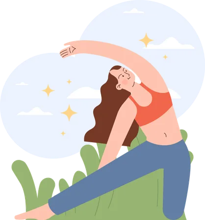 Girl doing yoga in outdoor nature  Illustration