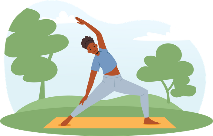 Girl doing yoga in park Illustration