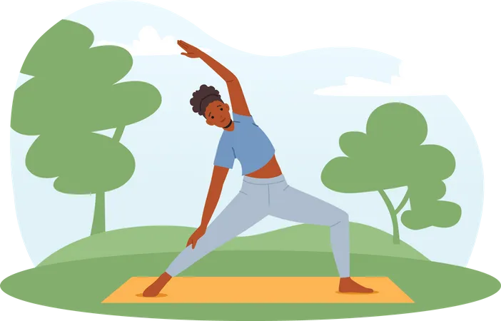 Girl doing yoga in park Illustration