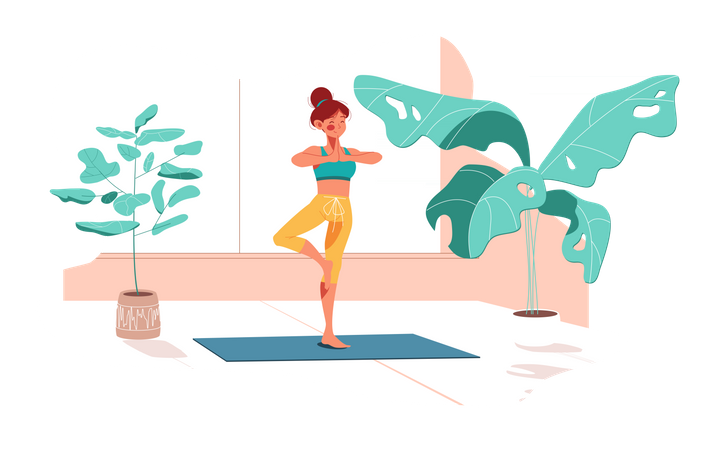 Girl doing Yoga pose standing on one leg Illustration