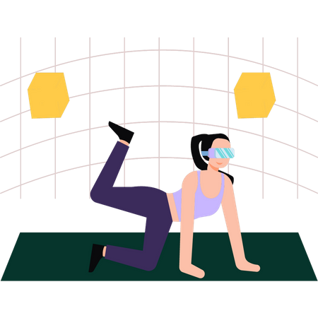Girl doing yoga wearing VR glasses  Illustration