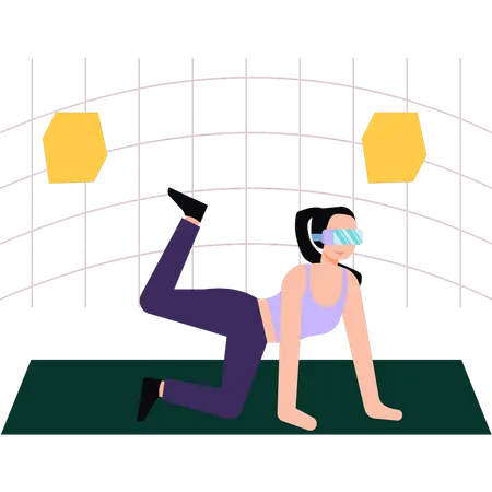 Girl doing yoga wearing VR glasses  Illustration