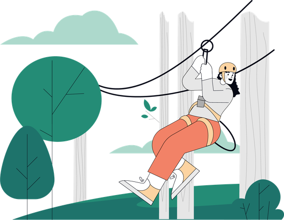 Girl doing zip line in adventure park  Illustration