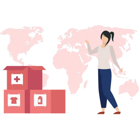 The Girl Is Donating Around The World Illustration
