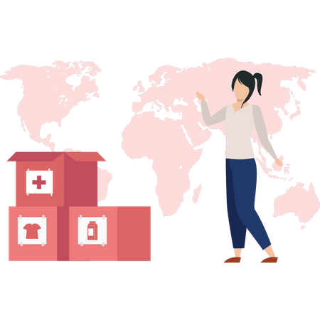 Girl donating around world  Illustration