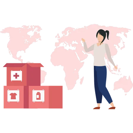 Girl donating around world  Illustration