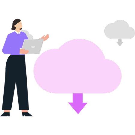 Girl downloading cloud data  Illustration