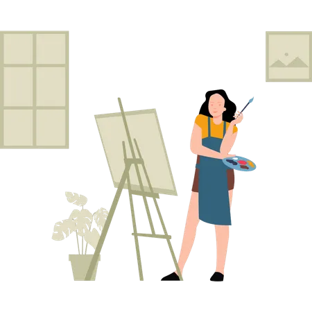 Girl draw painting  Illustration
