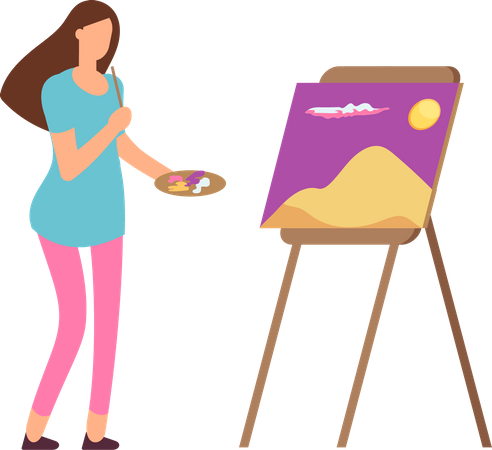 Girl Draw Painting Illustration