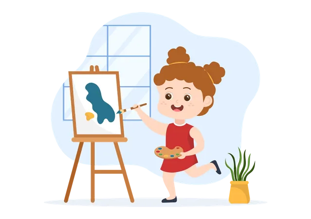 Art School Of Painting With Live Model Or Object Using Tools And Equipment In Template Hand Drawn Cartoon Flat Illustration Illustration