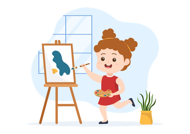 Girl drawing art  Illustration