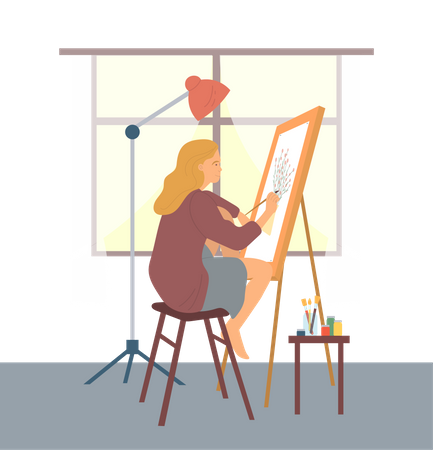 Girl drawing art on canvas  Illustration