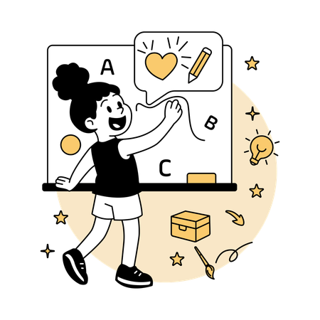Girl Drawing on Whiteboard  Illustration