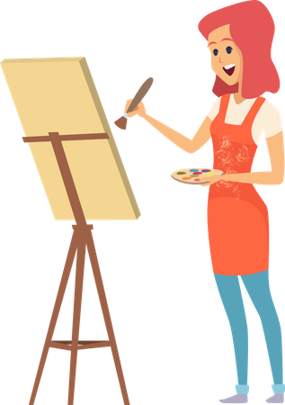 Girl drawing painting Illustration