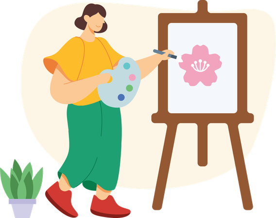 Girl drawing painting  Illustration