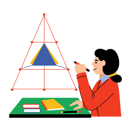 Girl drawing pyramid in math class  Illustration