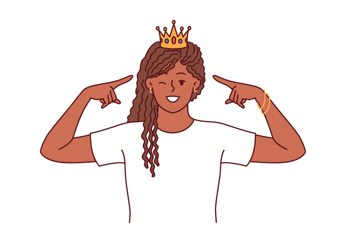 Girl dreams of queen crown on her head  Illustration