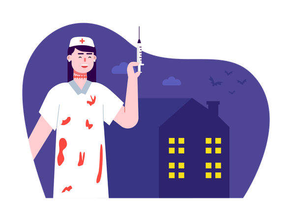 Girl dress as scary nurse for Halloween costume party  Illustration