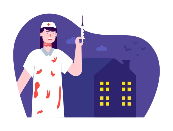 Girl dress as scary nurse for Halloween costume party  Illustration