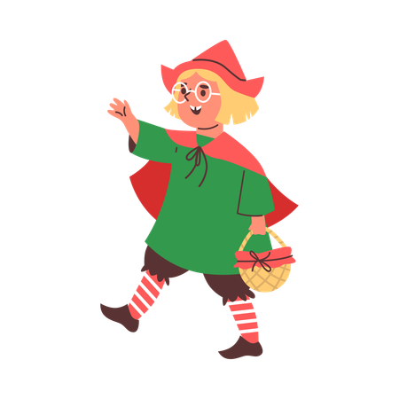 Girl dressed as Little Red riding hood with basket  Illustration