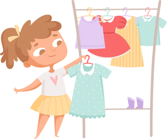 Girl dressing up mother daughter choice clothes Illustration