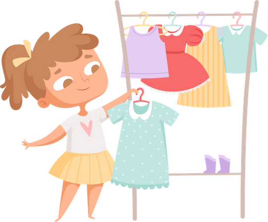 Girl dressing up mother daughter choice clothes  Illustration