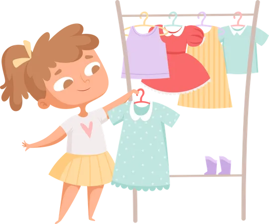 Girl dressing up mother daughter choice clothes  Illustration