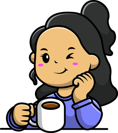 Girl Drink Hot Coffee  Illustration