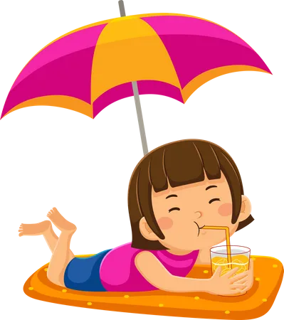Girl Kids Drink Ice In Summer Illustration