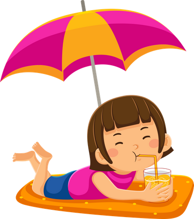 Girl Drink Ice In Summer  Illustration