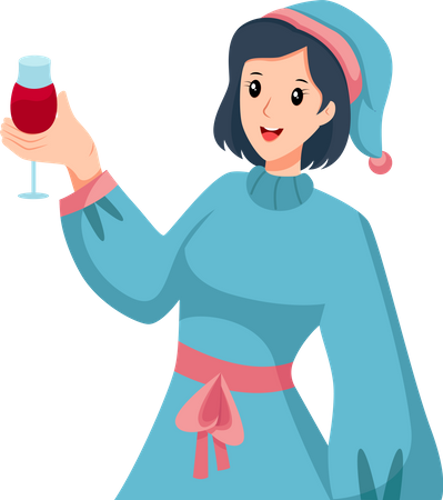 Girl drink wine at party  Illustration