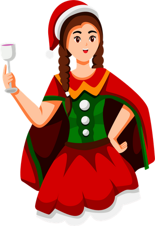 Girl drinking alcohol in Christmas party  Illustration