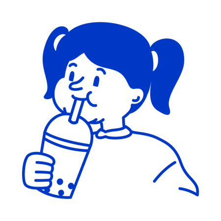 Girl Drinking Boba Tea  Illustration