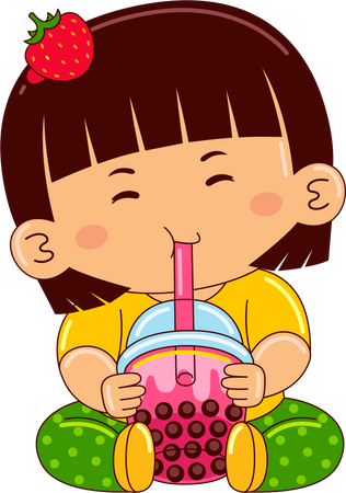 Girl drinking bubble strawberry tea  Illustration