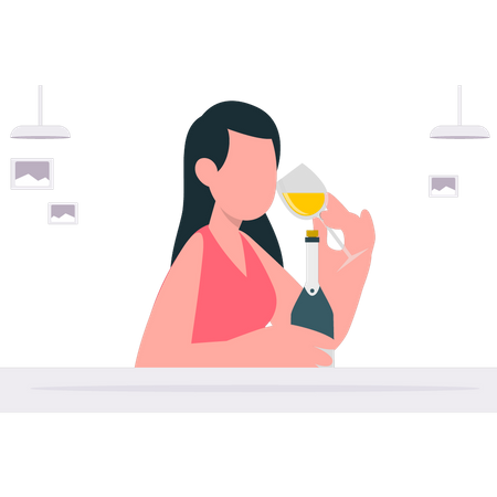 Girl drinking champagne Illustration