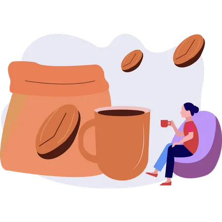 The Girl Is Drinking Coffee Illustration