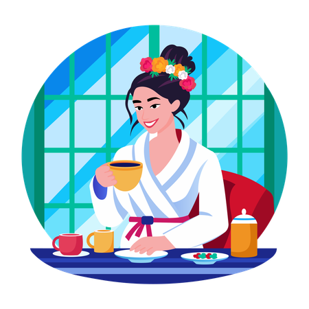 Girl drinking coffee  Illustration
