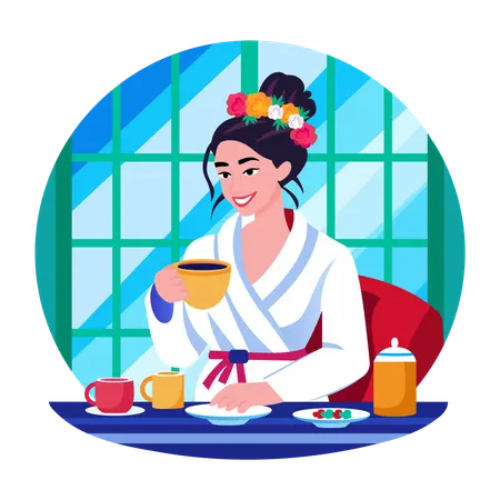 Girl drinking coffee  Illustration