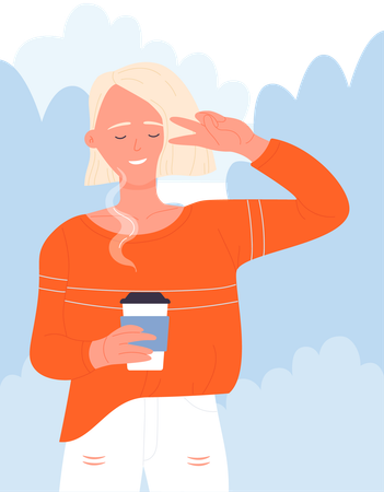 Girl Drinking Coffee  Illustration