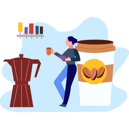 Girl drinking coffee  Illustration