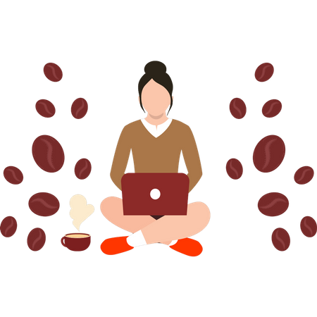 Girl drinking coffee while working  Illustration