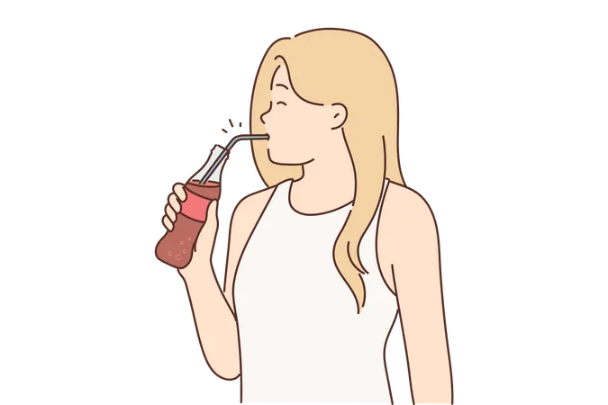 Girl drinking cold drink  Illustration