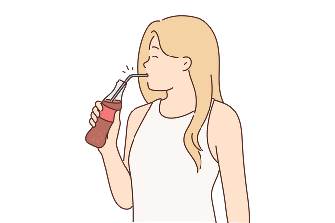 Girl drinking cold drink  Illustration