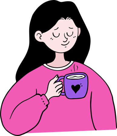 Girl Drinking Hot Chocoa or Coffee  Illustration